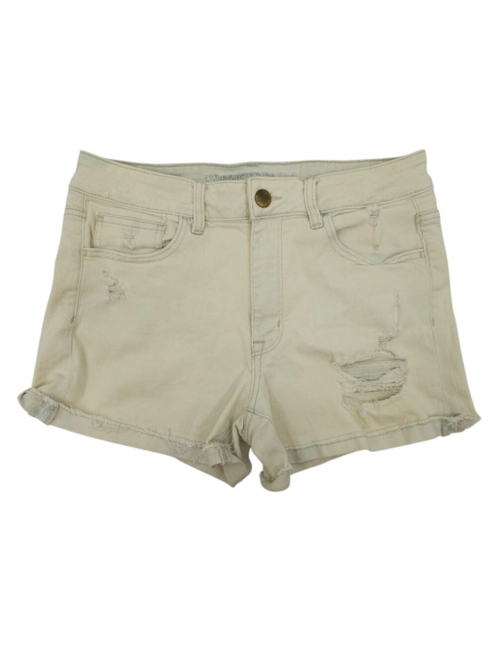 American Eagle Super Stretch Hi-Rise Shortie 12 Bleached White Distressed Cuffed